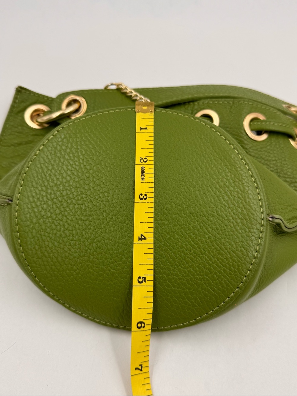 Anna Paola Gorgeous Green Leather Drawstring Bucket Bag, Made in Italy - Picture 9 of 16